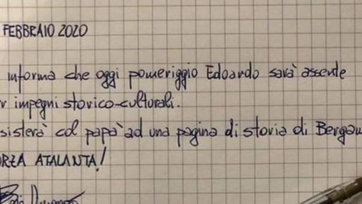 Niente scuola (per oggi…), siamo bergamaschi: il sindaco Gori firma la “giustifica” di suo figlio tifoso atalantino