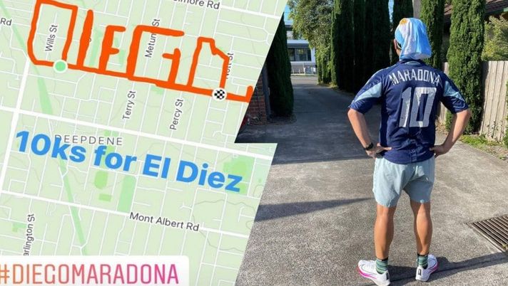Melbourne, fan di Diego Maradona corre per 10 kilometri: fino a formare la parola DIEGO 10 su Google Maps…
