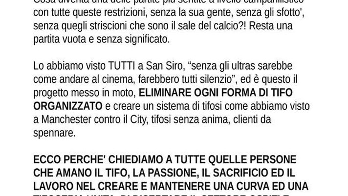 Curva Nord Atalanta: “Il derby non è solo per qualcuno… a Brescia o tutti o nessuno!”