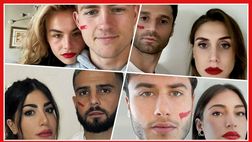 Calciatori e wags in posa per l’iniziativa della Serie A “un rosso contro la violenza”
